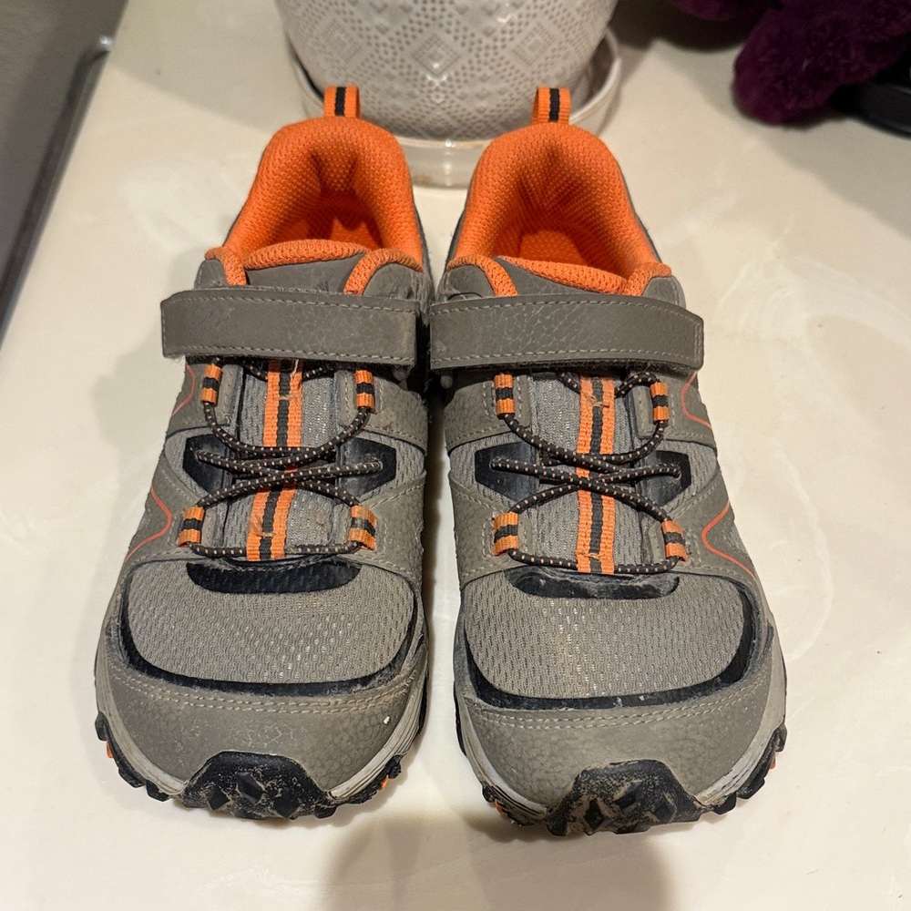 Kids Merrill Gray and Orange Hiking Shoes